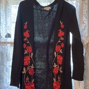 Black sweater with embroidered roses